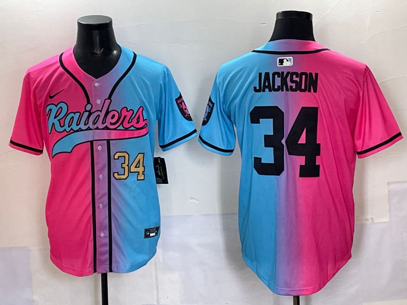 Men 2025 Oakland Raiders #34 Jackson Blue pink Nike Limited NFL Jersey 004->oakland raiders->NFL Jersey
